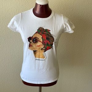 Gilden White Cotton Print T-Shirt size small